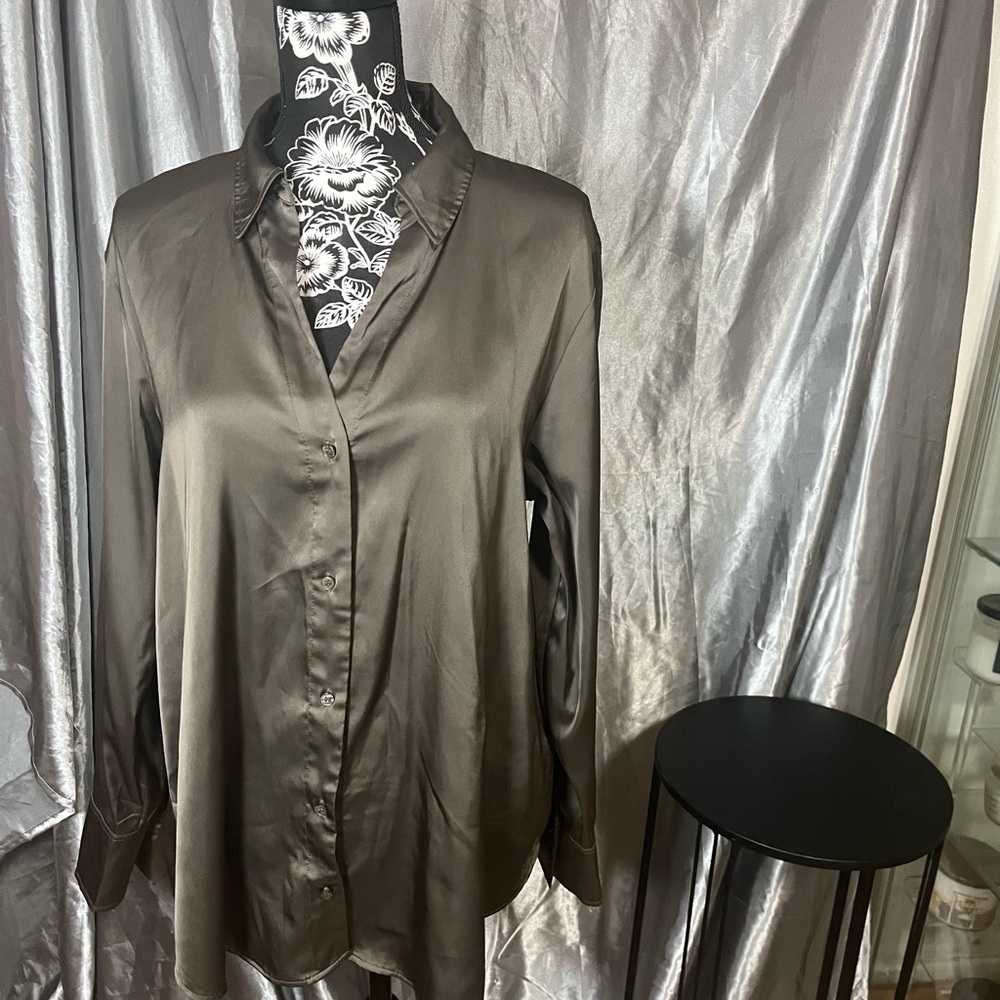 Elegant Women's Satin Blouse - Olive